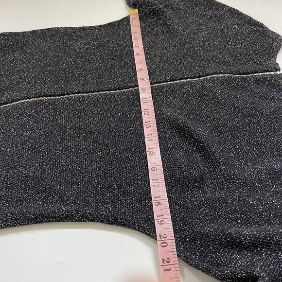 EXPRESS Black Silver METALLIC SPARKLE SWEATER Knit Top FULL Zip Back XS - Picture 7 of 9